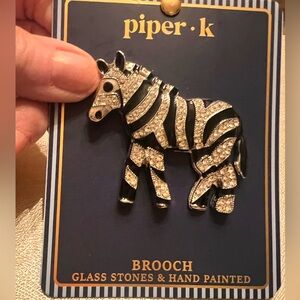 PIPER. K Sparkling Zebra Brooch with Glass Stones. NEW Black/Silver. Nickel free